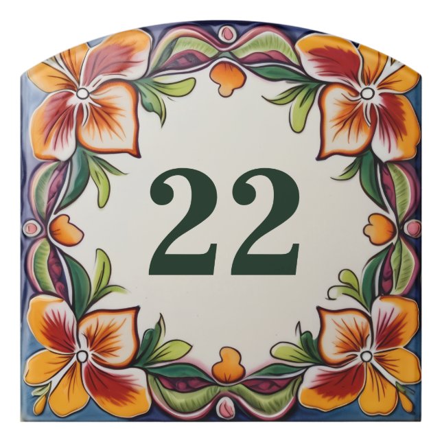 Custom House Number Sign Plate Hawaiian Flowers (Contour Front)