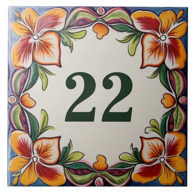 Custom House Number Sign Plate Hawaiian Flowers Ceramic Tile (Front)