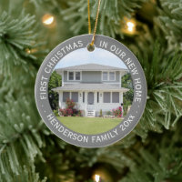 Custom House Photo First Xmas New Home Family Name Ceramic Ornament