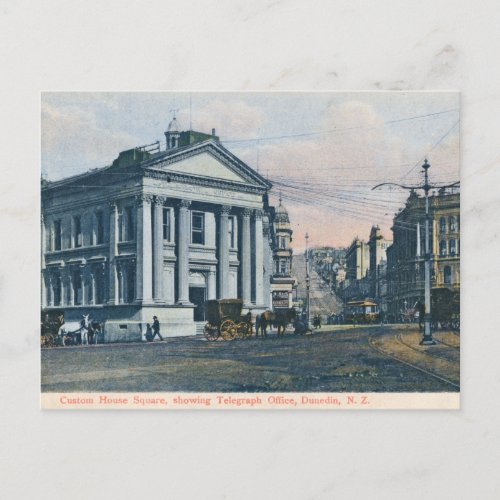 Custom House Square New Zealand vintage postcard