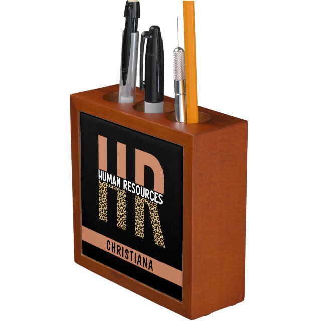 Custom HR Human Resources Leopard Print HR Gifts Desk Organizer (In Situ)