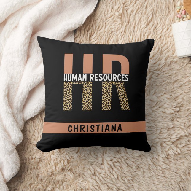 Custom HR Human Resources Leopard Print HR Gifts Throw Pillow (Blanket)