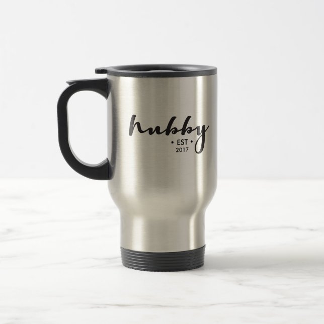 Custom hubby, Established year here, personalized Travel Mug (Left)