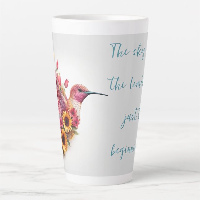 Custom Humming bird flying with flowers Latte Mug (Front)
