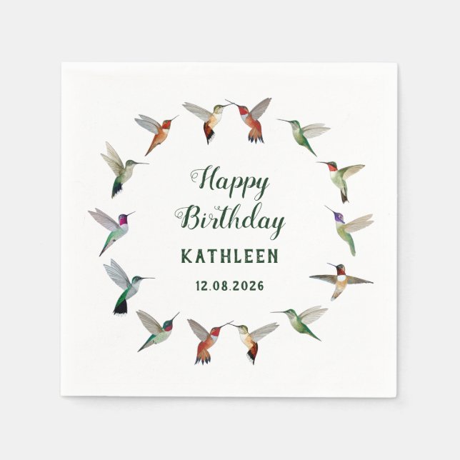 Custom Hummingbird Birthday Napkins (Front)