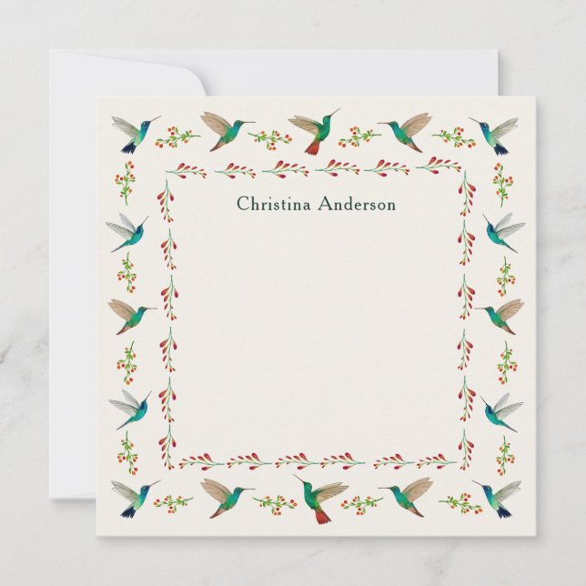 Custom Hummingbird Border  Note Card (Front)