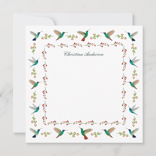 Custom Hummingbird Border  Note Card (Front)