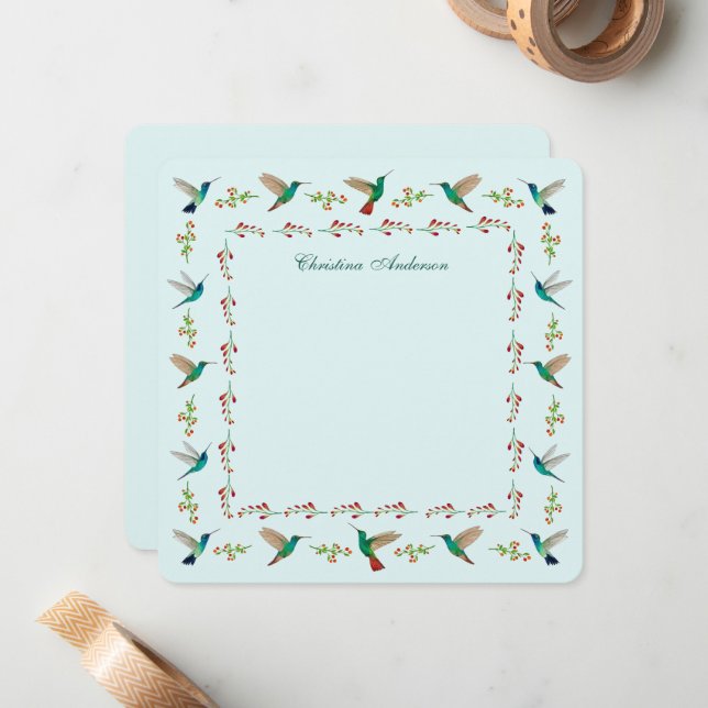 Custom Hummingbird Border  Note Card (Front/Back In Situ)