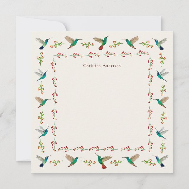 Custom Hummingbird Border  Note Card (Front)