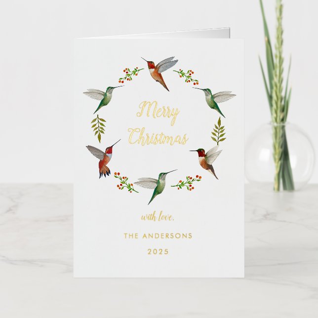 Custom Hummingbird Christmas Foil Holiday Card (Front)
