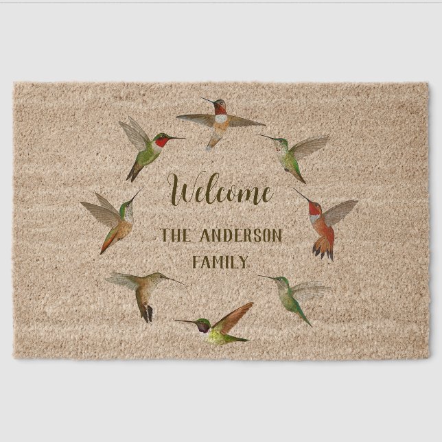 Custom Hummingbird Fiber Doormat (Front)