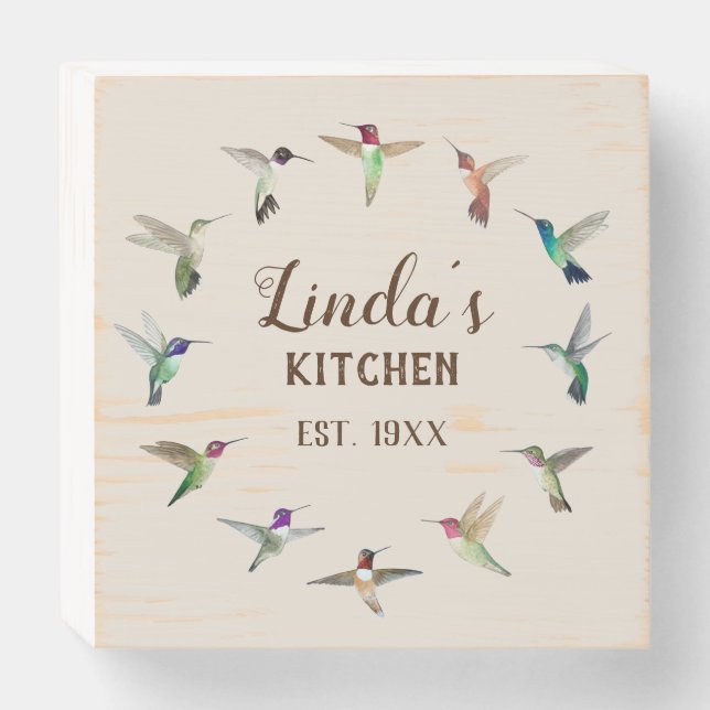 Custom Hummingbird Kitchen Wood Box Sign (Front Horizontal)