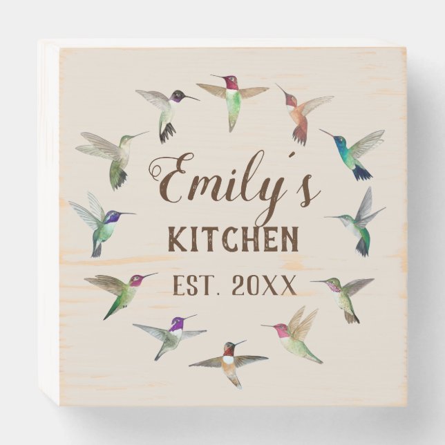 Custom Hummingbird Kitchen Wood Box Sign (Front Horizontal)
