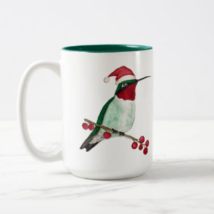 Custom Hummingbird Merry Christmas Two-Tone Coffee Mug