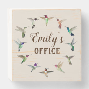 Custom Hummingbird Office Wooden Box Sign