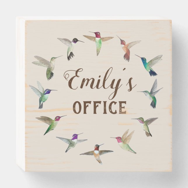 Custom Hummingbird Office Wooden Box Sign (Front Horizontal)
