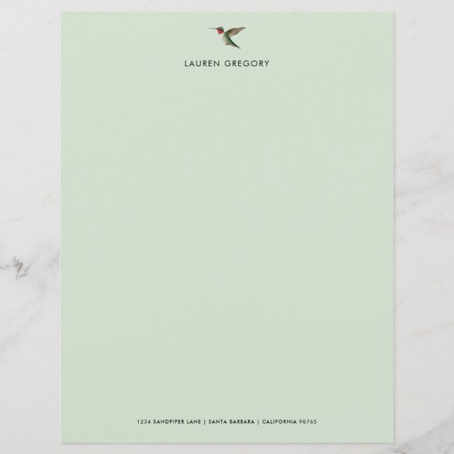 Custom Hummingbird Stationery Paper (Front)