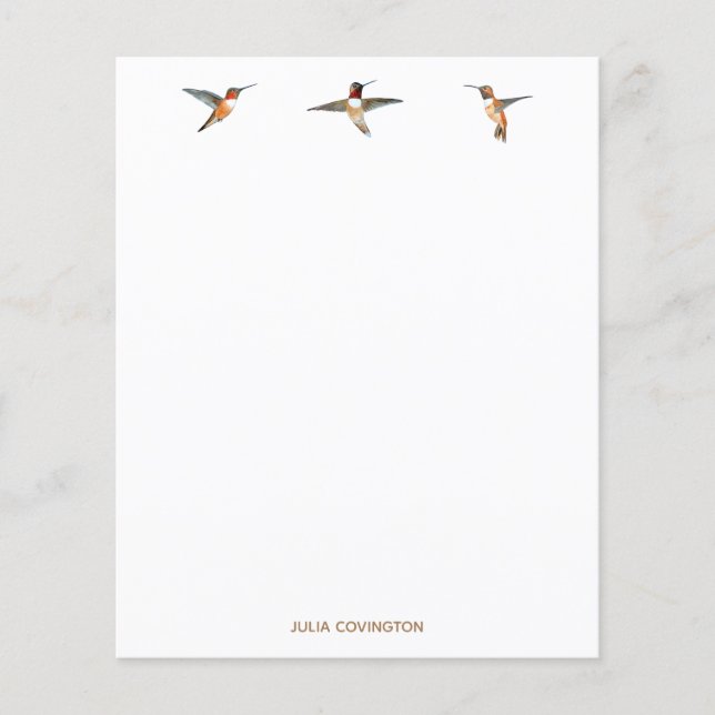 Custom Hummingbird Stationery Paper (Front)