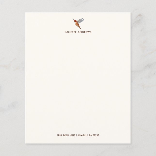 Custom Hummingbird Stationery Paper (Front)
