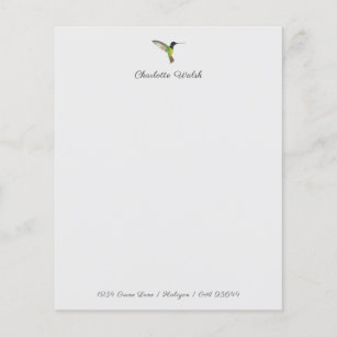 Custom Hummingbird Stationery Paper