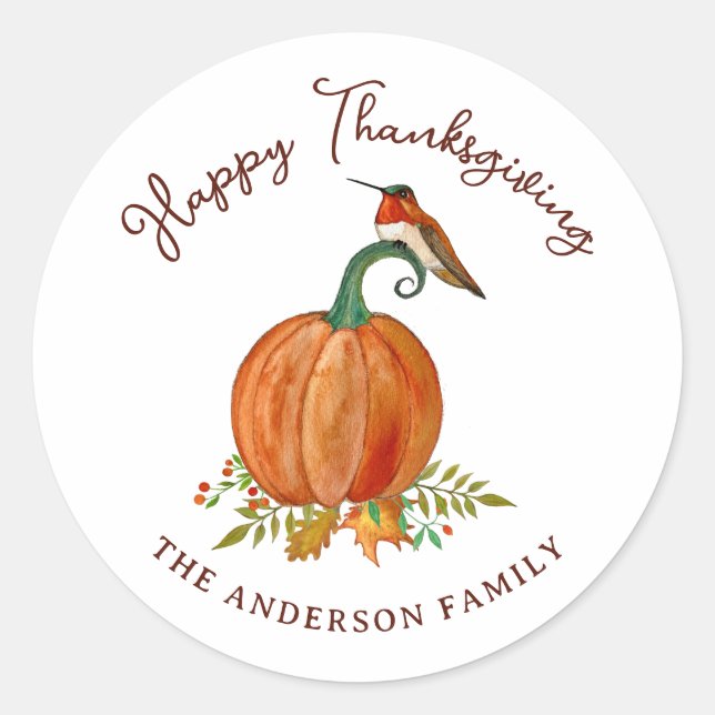Custom Hummingbird Thanksgiving Classic Round Sticker (Front)