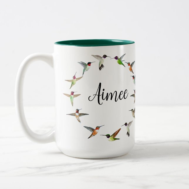 Custom Hummingbird Two-Tone Coffee Mug (Left)