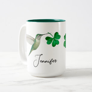 Custom Hummingbirds and Shamrocks Two-Tone Coffee Mug