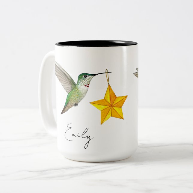 Custom Hummingbirds and Stars Two-Tone Coffee Mug (Front Left)