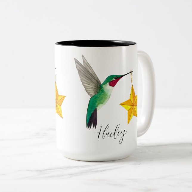 Custom Hummingbirds and Stars Two-Tone Coffee Mug (Front Right)