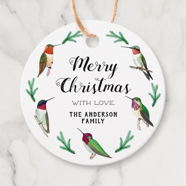Custom Hummingbirds Christmas Favor Tags (Front)