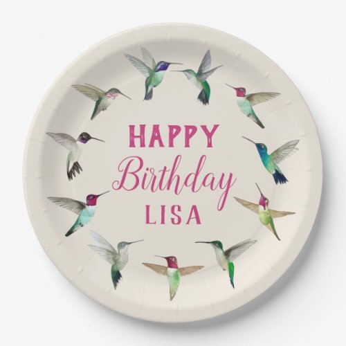 Custom Hummingbirds Happy Birthday Paper Plates