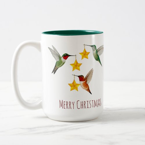 Custom Hummingbirds Merry Christmas  Two_Tone Coffee Mug