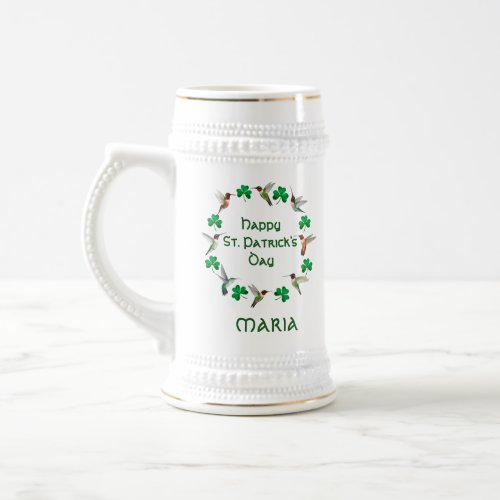 Custom Hummingbirds  Shamrocks St Patricks Day Beer Stein