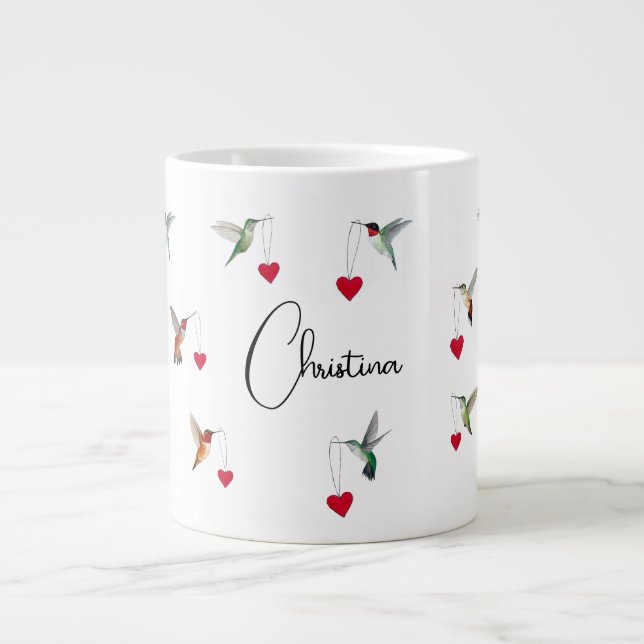 Custom Hummingbirds Valentine's Day Giant Coffee Mug (Front)