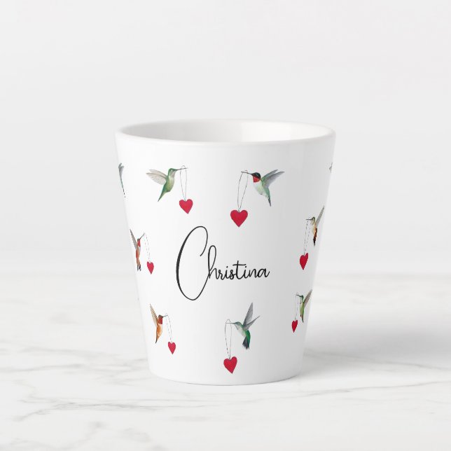 Custom Hummingbirds Valentine's Day Latte Mug (Front)