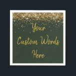 Custom Hunter Green & Gold Glitter Birthday Party Napkins<br><div class="desc">personalized sweet 16 paper napkin,  personalised 1st 15th 16th serviette,  wedding reception cocktail hen do,  quinceanera mis quince for her,  couple rehearsal dinner vow renewal,  daughter bridal shower high school,  son college graduate baby boy,  25th anniversary 30th 40th 50th,  girl bachelorette weekend night 18th,  20th 21st wife husband graduation</div>