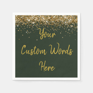 Custom Hunter Green & Gold Glitter Birthday Party Napkins