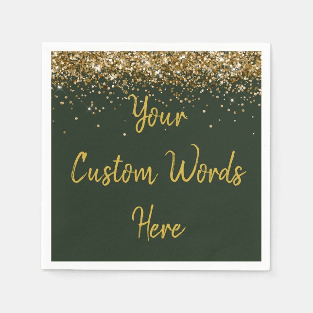 Custom Hunter Green & Gold Glitter Birthday Party Napkins (Front)