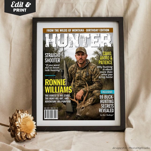 Custom HUNTER Magazine Cover, Personalized Hunting Poster (Custom HUNTER Magazine Cover, Personalized Hunting Poster, Custom Gift for Hunter Outdoorsman )