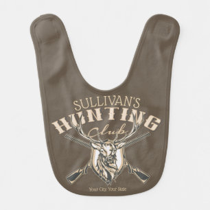 Custom Hunter NAME Deer Trophy Rifle Hunting Club Baby Bib