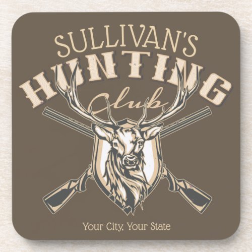 Custom Hunter NAME Deer Trophy Rifle Hunting Club Beverage Coaster
