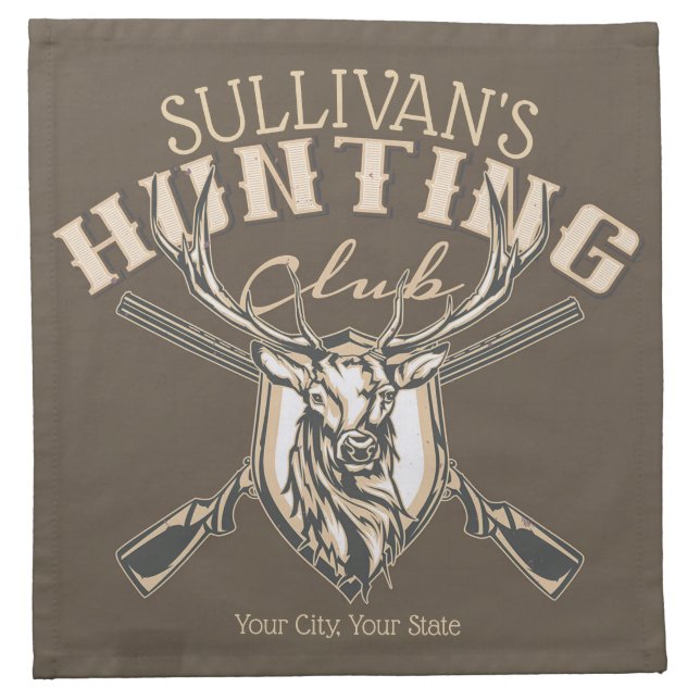 Custom Hunter NAME Deer Trophy Rifle Hunting Club Cloth Napkin (Front)