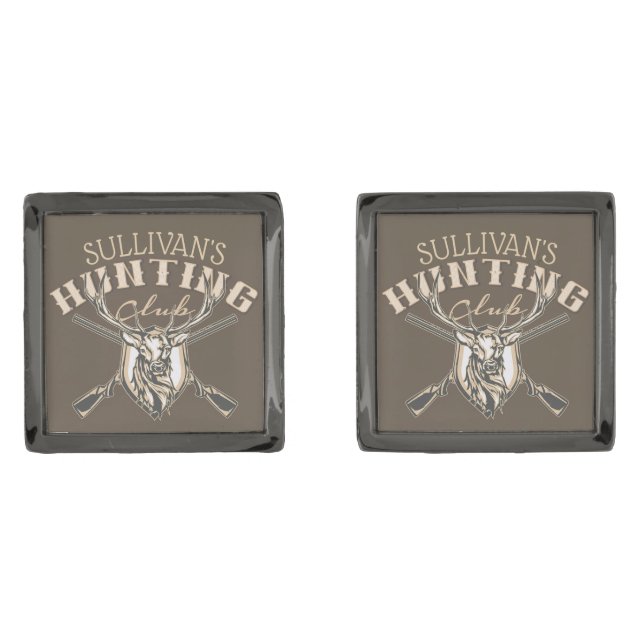 Custom Hunter NAME Deer Trophy Rifle Hunting Club Cufflinks (Front)