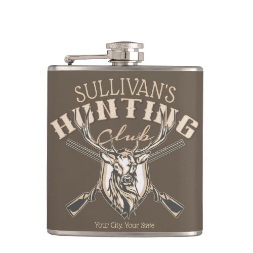 Custom Hunter NAME Deer Trophy Rifle Hunting Club Flask