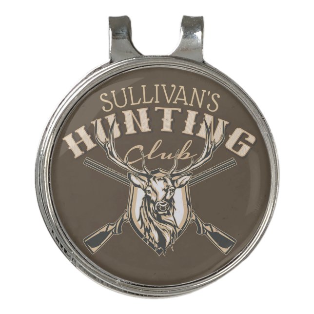 Custom Hunter NAME Deer Trophy Rifle Hunting Club Golf Hat Clip (Front)