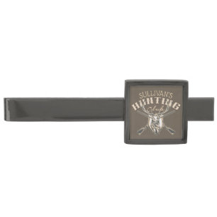 Custom Hunter NAME Deer Trophy Rifle Hunting Club Gunmetal Finish Tie Bar