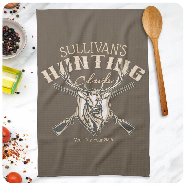 Custom Hunter NAME Deer Trophy Rifle Hunting Club Kitchen Towel (Creator Uploaded)