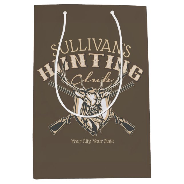 Custom Hunter NAME Deer Trophy Rifle Hunting Club Medium Gift Bag (Front)