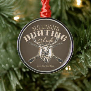 Custom Hunter NAME Deer Trophy Rifle Hunting Club Metal Ornament