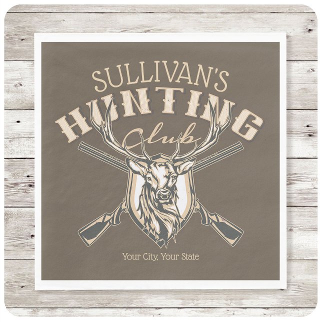 Custom Hunter NAME Deer Trophy Rifle Hunting Club Napkins (Creator Uploaded)